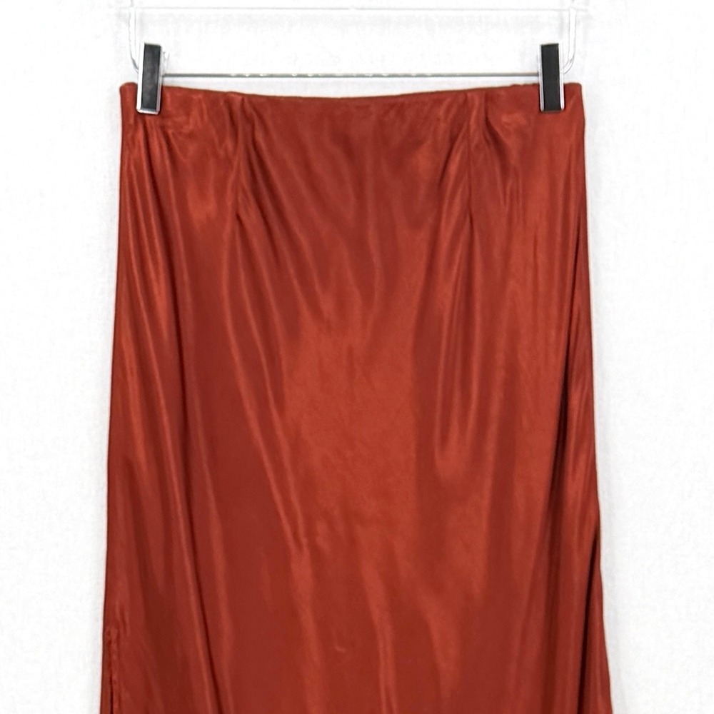 ENZA COSTA Satin Bias Slip Skirt Womens Large Umber Rust Midi Maxi Side Slit NEW - Picture 12 of 16